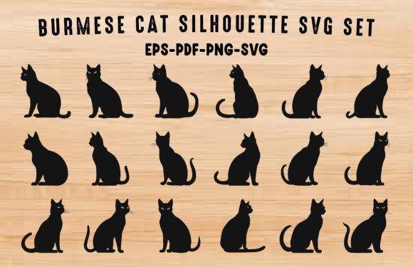 Burmese Cat SVG Silhouette Clipart Set Review