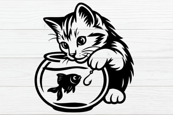Curious Cat Looking at Goldfish SVG: A Designer's Review
