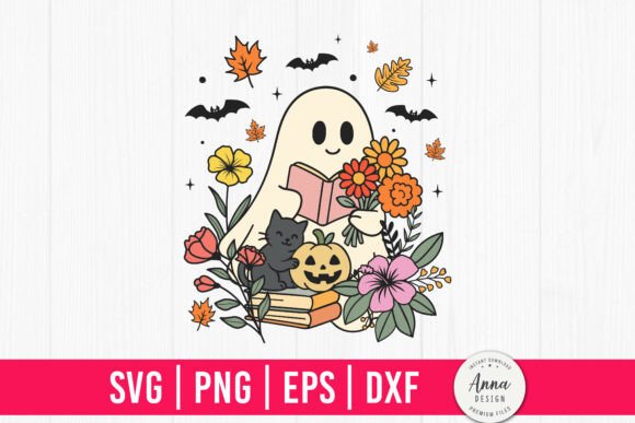 Cute Halloween Floral Ghost Black Cat