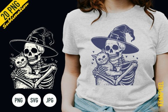 Skeleton Witch Hugging Cat Shirt SVG PNG Review