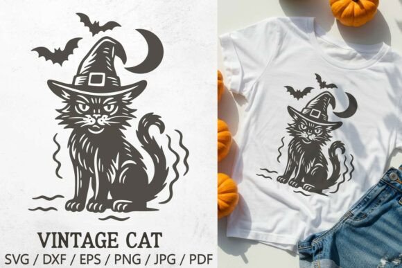 Vintage Halloween Cat Witch Hat SVG File Review